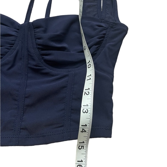 NWT SHEIN Tie Back Ruched Bustier Navy Blue Cropped Tank Top (size S) - Picture 5 of 6
